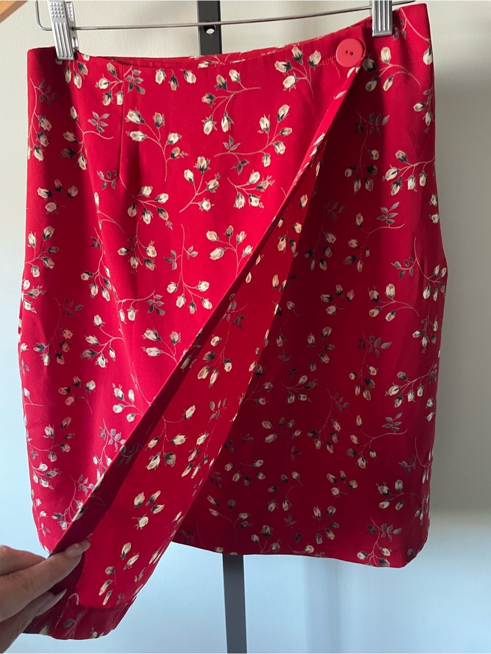90s Vintage Ditsy Floral Grunge Wrap Mini Skirt Cottagecore Red - Picture 2 of 5